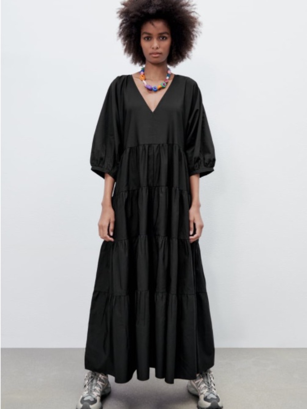 ZARA Poplin Panel Dress Black XXL